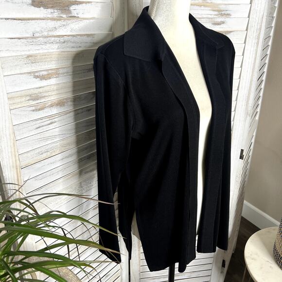 MISOOK Women's Size Petite Large Open Front Collared Knit Blazer Black Career - Picture 7 of 12
